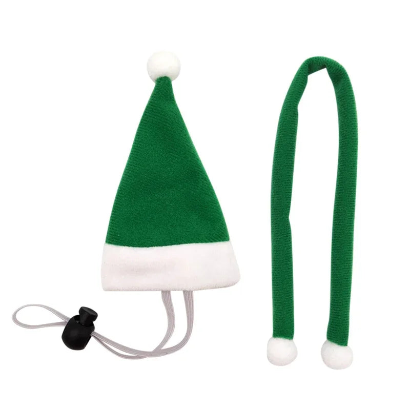 Christmas Pet Chicken Hat Scarf Set Mini Red Green Santa Hat Scarf Xmas Small Animal Hat for Hen Duck Hamster GuineaPig Parrot