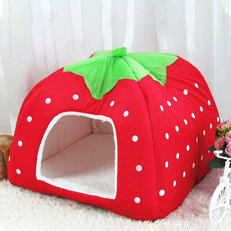 Foldable Pet House Strawberry Cat Bed Entrance Pet Puppy Cave Sofa Cat Tent Sleeping Bed for Cats Dog