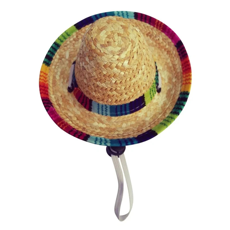 Cute Puppy Dog Cat Straw Woven Sun Hat Cap Mexican Sombrero Pet Supplies Accessories