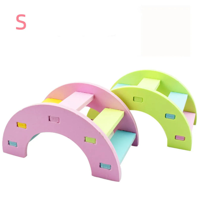 Hamster Toys Wooden Rainbow Bridge Seesaw Swing Toys Small Animal Activity Climb Toy DIY Hamster Cage Accessories