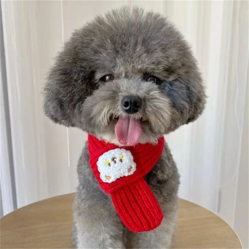 Cartoon Bear Print Cat Dog Scarf Warm Prevent Detachment Pet Neck Scarf for Small Dogs Puppy Kitten New Year's  Christmas Gifts