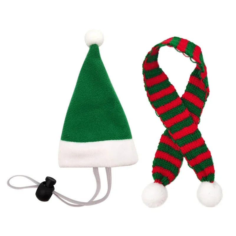 Christmas Pet Chicken Hat Scarf Set Mini Red Green Santa Hat Scarf Xmas Small Animal Hat for Hen Duck Hamster GuineaPig Parrot