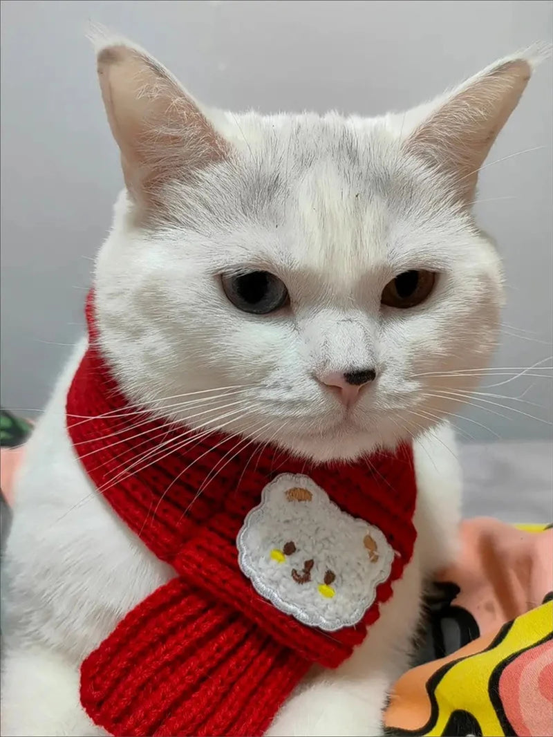 Cartoon Bear Print Cat Dog Scarf Warm Prevent Detachment Pet Neck Scarf for Small Dogs Puppy Kitten New Year's  Christmas Gifts