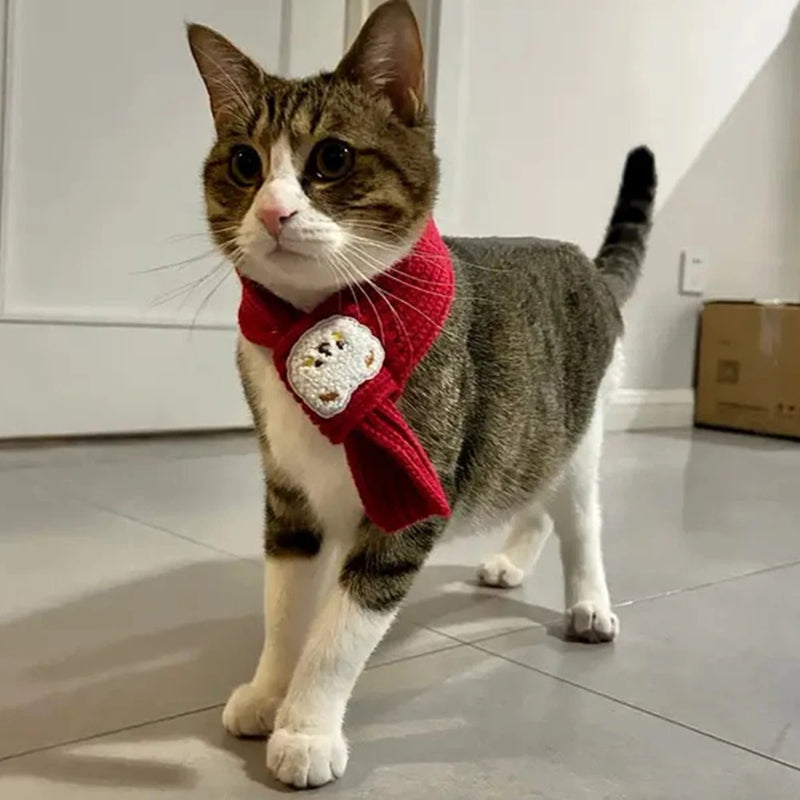 Cartoon Bear Print Cat Dog Scarf Warm Prevent Detachment Pet Neck Scarf for Small Dogs Puppy Kitten New Year's  Christmas Gifts