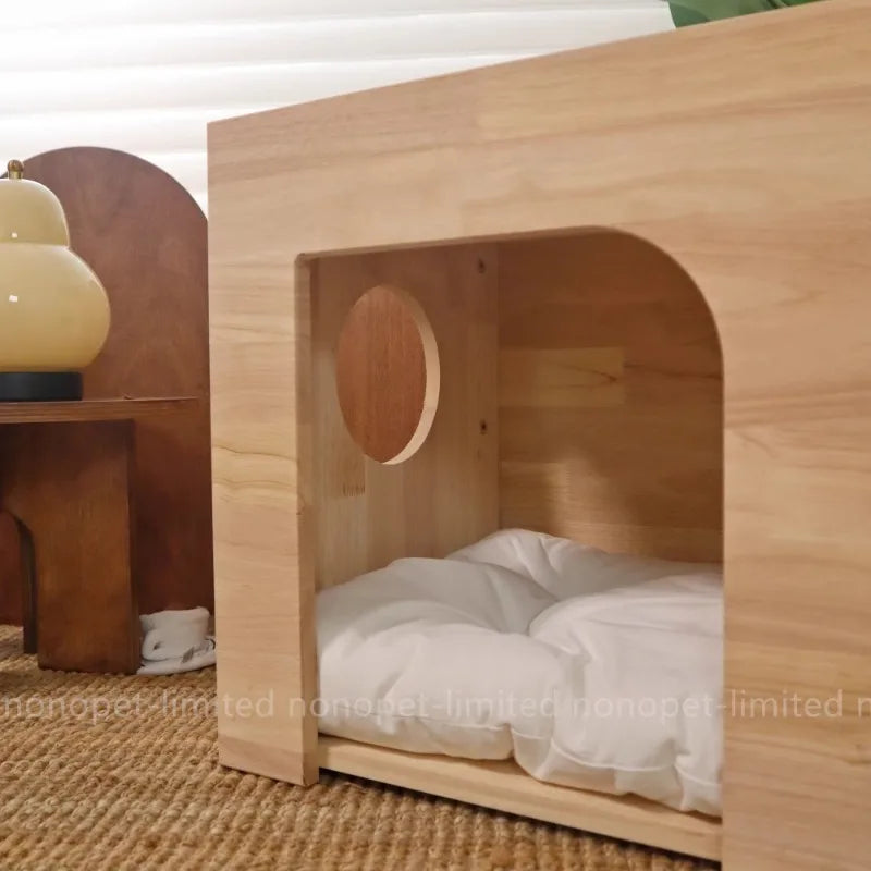 Pet Indoor Nest Durable Wooden Pet Furniture Supplies Lounge House Bed with Cushion Pad Cat Dog Home Decor Products Accessories