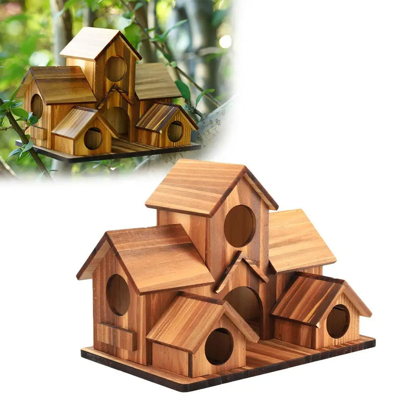 Bird House Room Wood Families Bluebird Finch Hanging Birdhouse For Garden Waterproof And Wear-resistant Pet Supplies