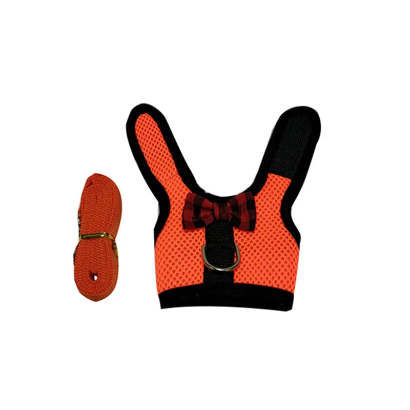 Cute Rabbit Harness Leash Set Bunny Vest Harnesses Guinea Pig Leashes For Outdoor Walking Lead Rope For Small Pets Supplies