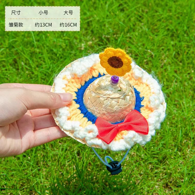 Cute Puppy Dog Cat Straw Woven Sun Hat Cap Mexican Sombrero Pet Supplies Accessories