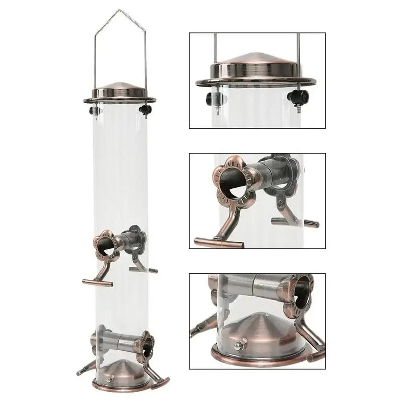 Pet Supplies Metal Bird Feeder Automatic Transparent Bird Food Dispenser Waterproof Large Capacity Bird Feeding Bowl Outdoor