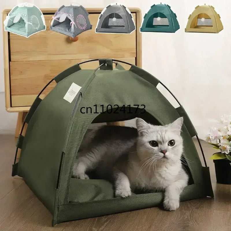 Pet Tent Bed Removable Cat Sofa Basket Canvas Semi-enclosed Cat House Dog Cave Hut Cat Sleeping Bed for Room Decor Pet Supplies