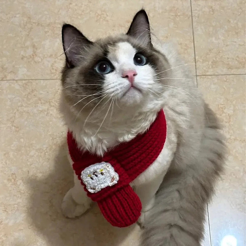 Cartoon Bear Print Cat Dog Scarf Warm Prevent Detachment Pet Neck Scarf for Small Dogs Puppy Kitten New Year's  Christmas Gifts