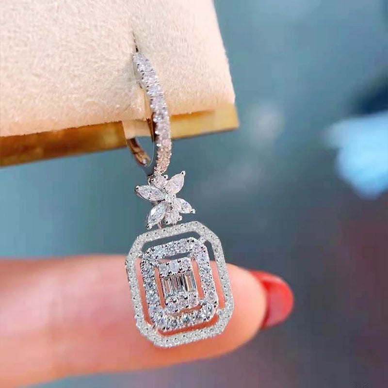 Huitan Modern Fashion Silver Color Women's Dangle Earrings with Shiny CZ Stone Aesthetic Female Earrings for Party Jewelry Gifts