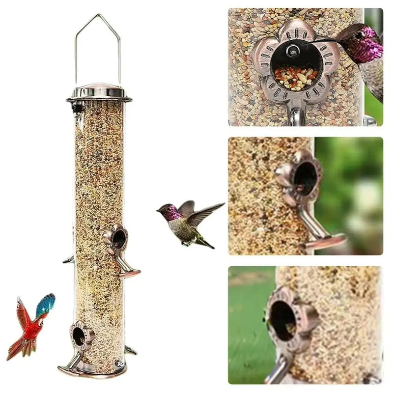 Pet Supplies Metal Bird Feeder Automatic Transparent Bird Food Dispenser Waterproof Large Capacity Bird Feeding Bowl Outdoor