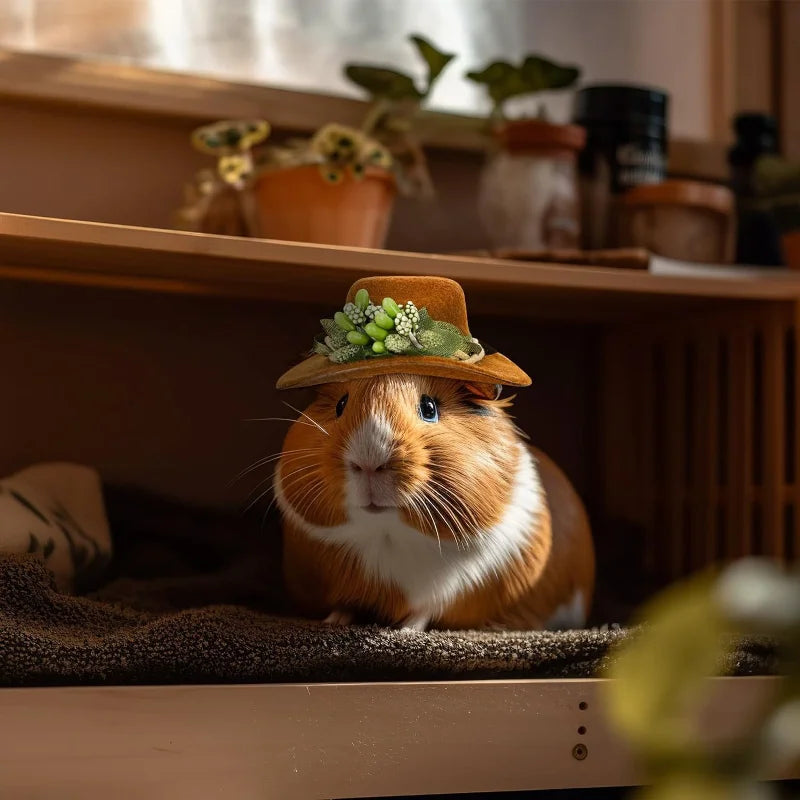 1 pc Cute Hamster Hats Mini Cowboy Hat Mexico Caps for Small Animals Guinea Pig Hamster Bird Cosplay Photo Props Pet Headdress