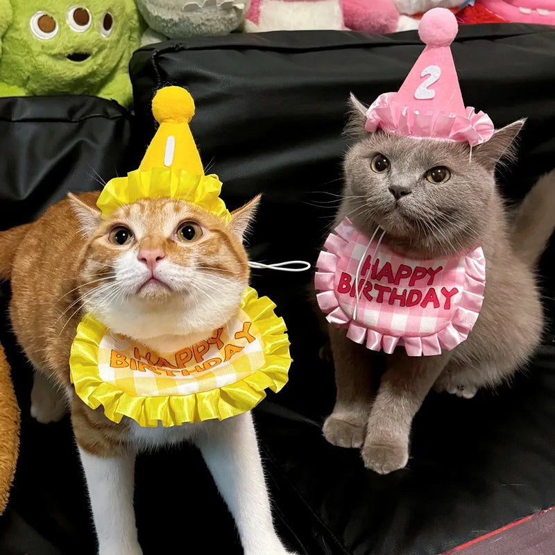 Cat Birthday Scarf Hat Set Dog Birthday Party Supplies Pet Scarf Cute Puppy Birthday Hat Scarf Decor For Small Medium Pets
