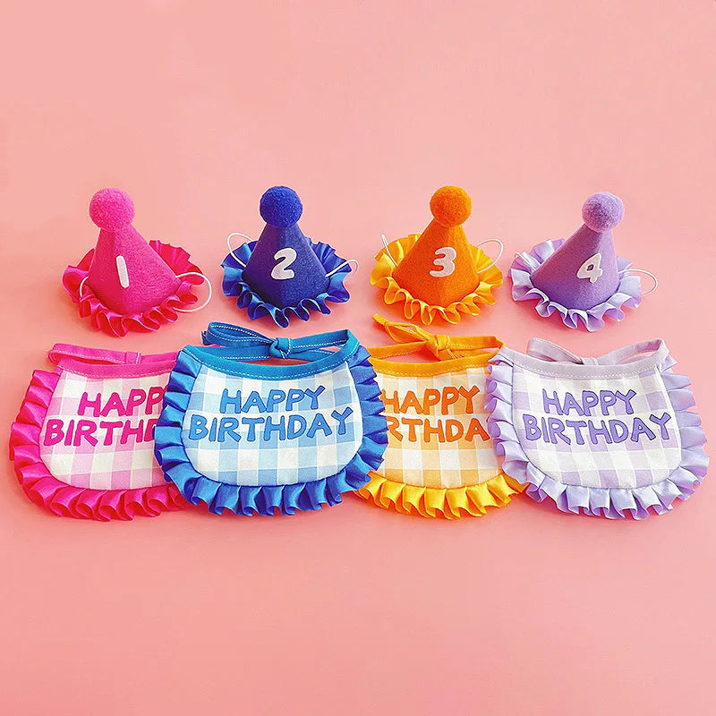 Cat Birthday Scarf Hat Set Dog Birthday Party Supplies Pet Scarf Cute Puppy Birthday Hat Scarf Decor For Small Medium Pets
