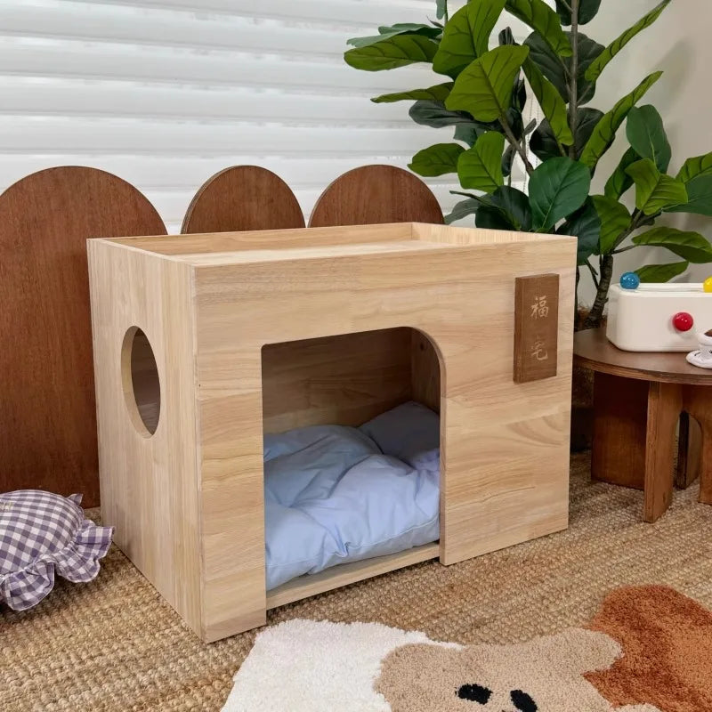 Pet Indoor Nest Durable Wooden Pet Furniture Supplies Lounge House Bed with Cushion Pad Cat Dog Home Decor Products Accessories