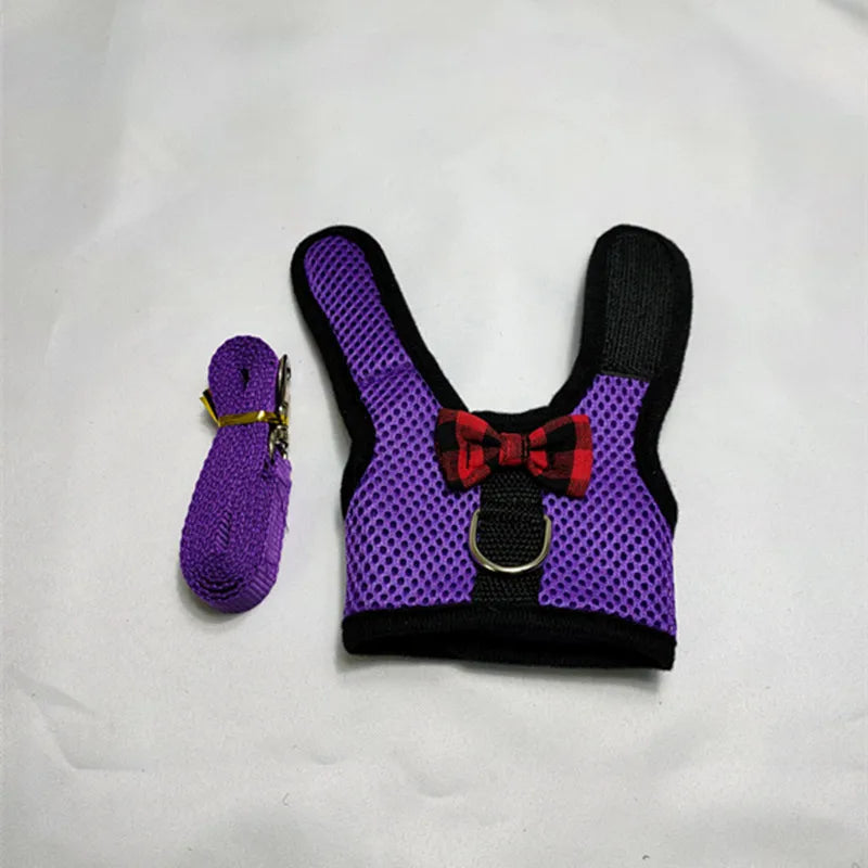 Cute Rabbit Harness Leash Set Bunny Vest Harnesses Guinea Pig Leashes For Outdoor Walking Lead Rope For Small Pets Supplies