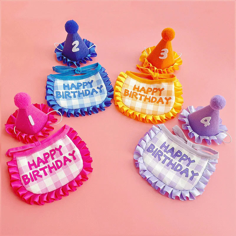 Cat Birthday Scarf Hat Set Dog Birthday Party Supplies Pet Scarf Cute Puppy Birthday Hat Scarf Decor For Small Medium Pets