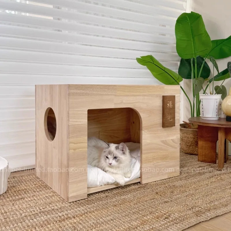 Pet Indoor Nest Durable Wooden Pet Furniture Supplies Lounge House Bed with Cushion Pad Cat Dog Home Decor Products Accessories