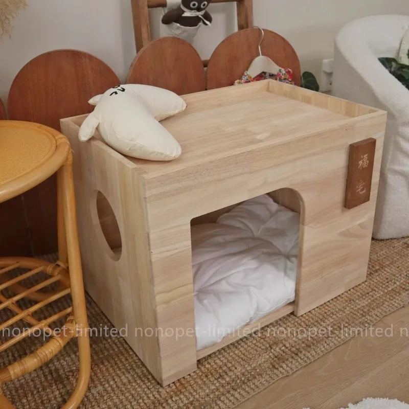 Pet Indoor Nest Durable Wooden Pet Furniture Supplies Lounge House Bed with Cushion Pad Cat Dog Home Decor Products Accessories
