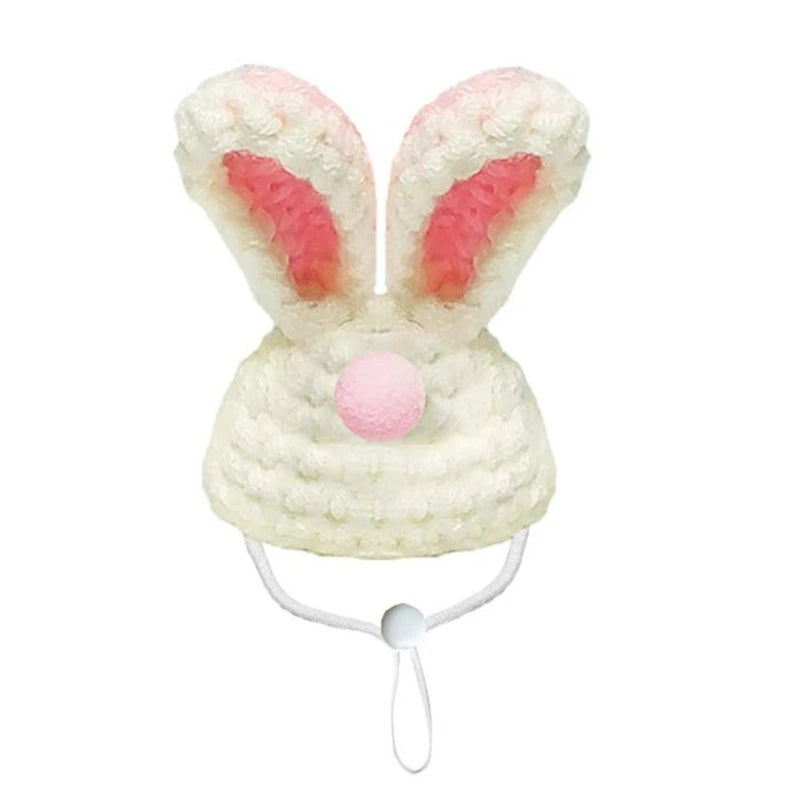 Small Hamster Hat Knitting Guinea Pigs Christmas Hat Hand Knitted Tiny Hat with Adjustable Strap Holiday Christmas Party