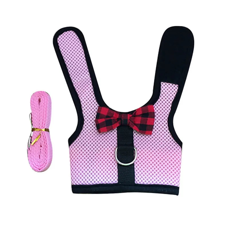 Cute Rabbit Harness Leash Set Bunny Vest Harnesses Guinea Pig Leashes For Outdoor Walking Lead Rope For Small Pets Supplies