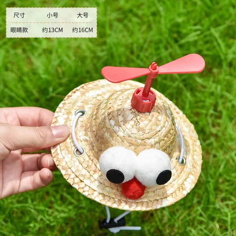 Cute Puppy Dog Cat Straw Woven Sun Hat Cap Mexican Sombrero Pet Supplies Accessories