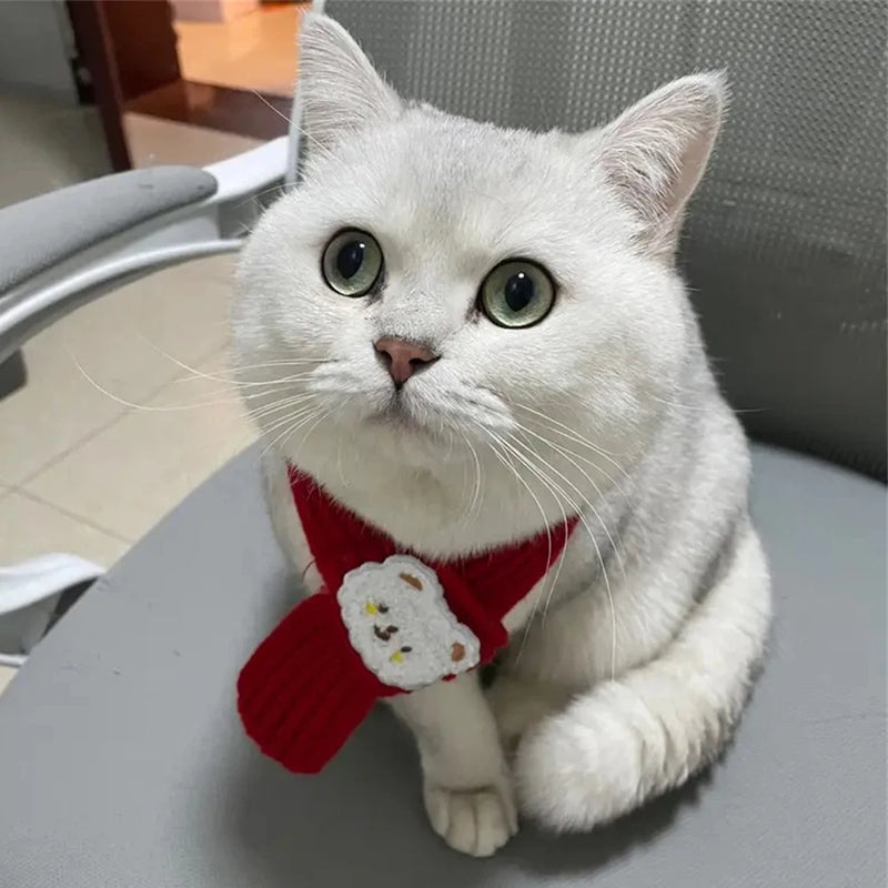 Cartoon Bear Print Cat Dog Scarf Warm Prevent Detachment Pet Neck Scarf for Small Dogs Puppy Kitten New Year's  Christmas Gifts