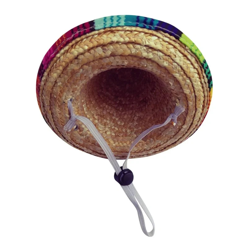 Cute Puppy Dog Cat Straw Woven Sun Hat Cap Mexican Sombrero Pet Supplies Accessories