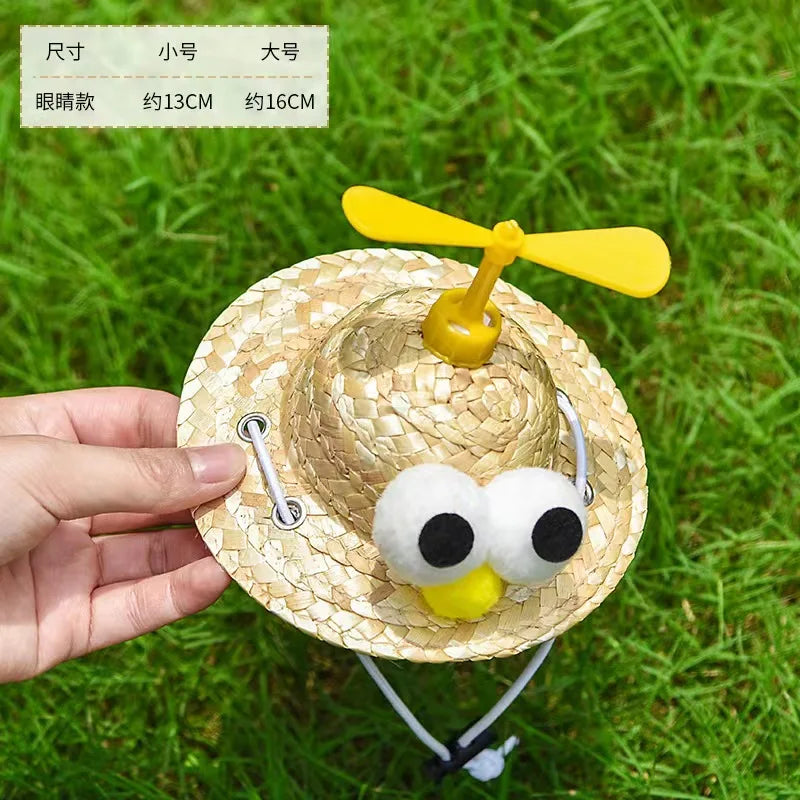 Cute Puppy Dog Cat Straw Woven Sun Hat Cap Mexican Sombrero Pet Supplies Accessories