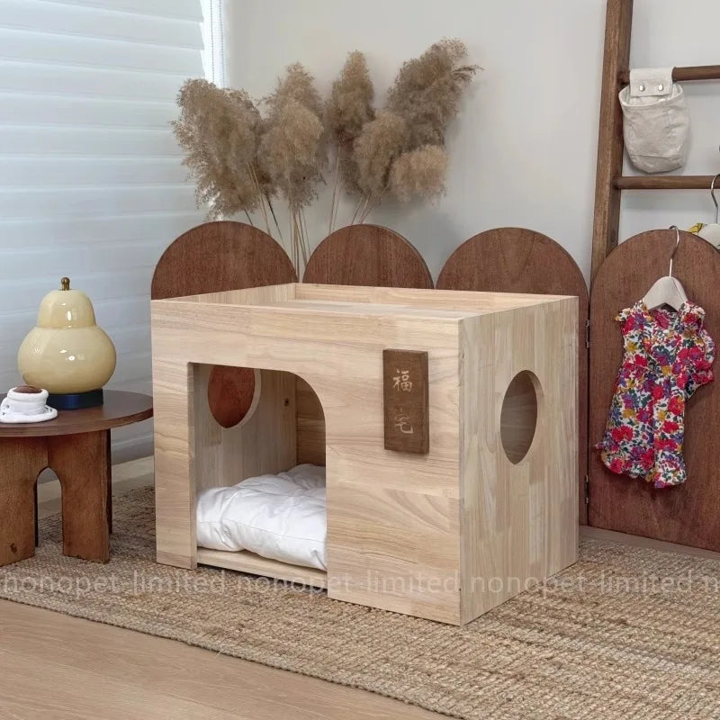 Pet Indoor Nest Durable Wooden Pet Furniture Supplies Lounge House Bed with Cushion Pad Cat Dog Home Decor Products Accessories