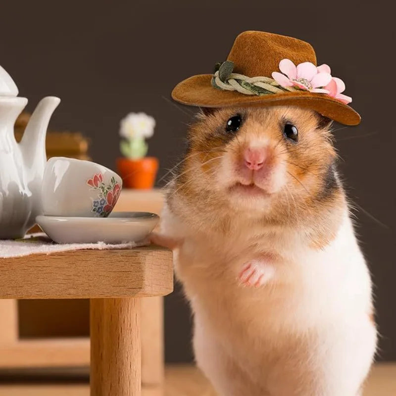 1 pc Cute Hamster Hats Mini Cowboy Hat Mexico Caps for Small Animals Guinea Pig Hamster Bird Cosplay Photo Props Pet Headdress
