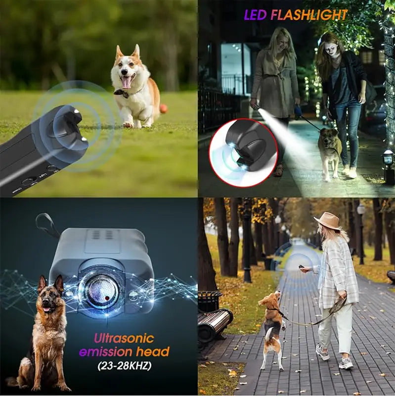 Ultrasonic Dog Repeller Portable Anti-barking Deterrent Handheld 3in1 Dog Training Device Repel Animals Pets Dog Trainer