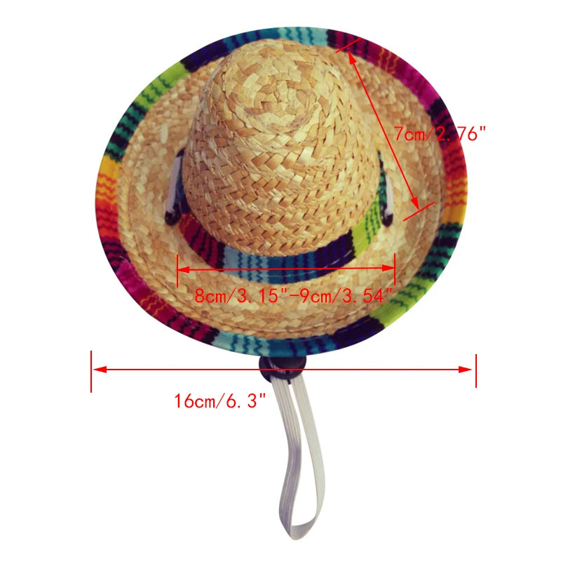 Cute Puppy Dog Cat Straw Woven Sun Hat Cap Mexican Sombrero Pet Supplies Accessories