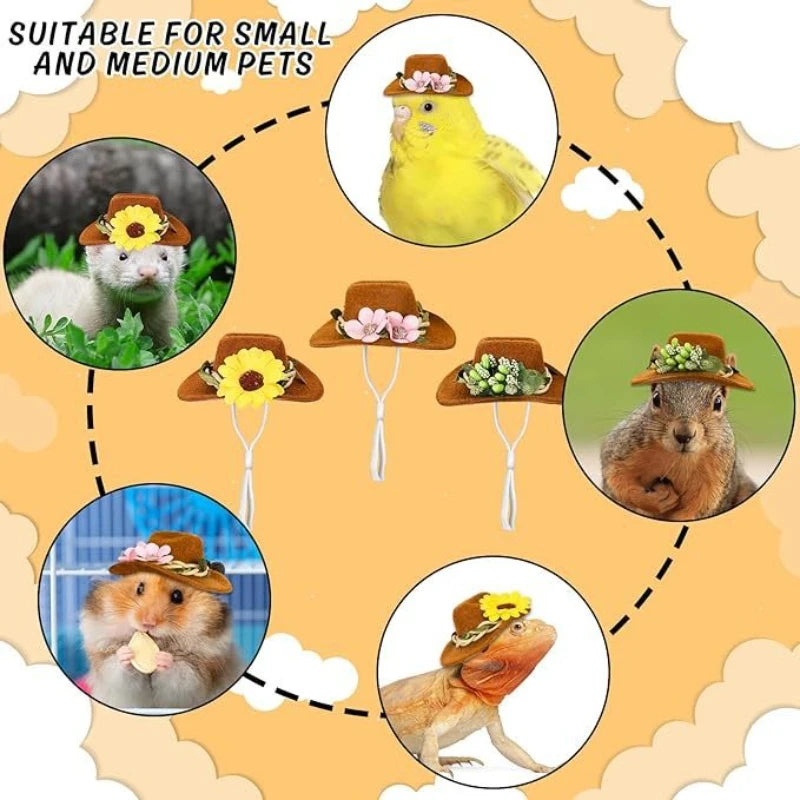 1 pc Cute Hamster Hats Mini Cowboy Hat Mexico Caps for Small Animals Guinea Pig Hamster Bird Cosplay Photo Props Pet Headdress