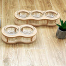 Wooden and glass pet food bowl